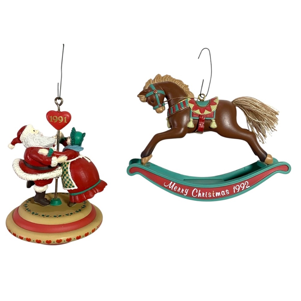 Carlton Cards Heirloom Collection VTG Rocking Horse Christmas Couple Ornaments